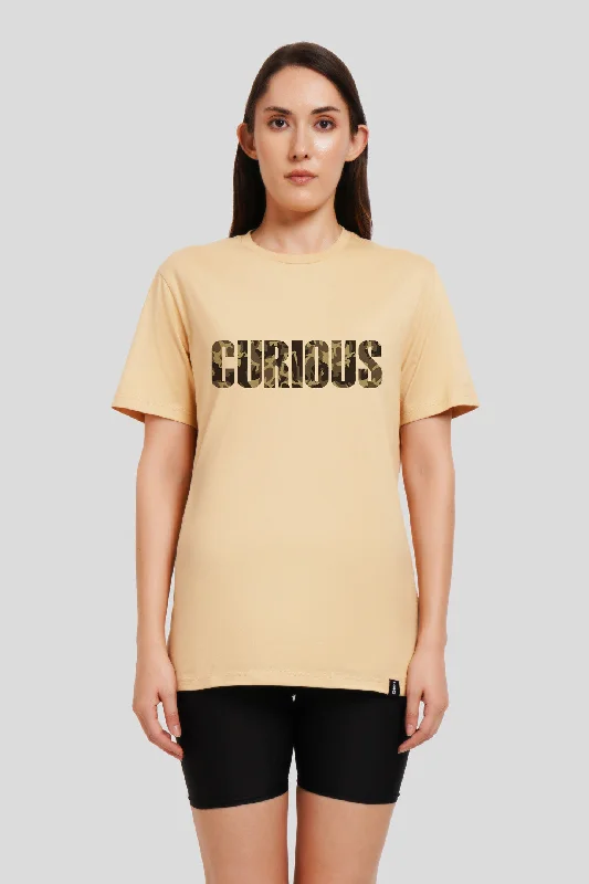 Curious Beige Printed T-Shirt Houndstooth Herringbone Solid
