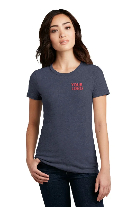 District Made Ladies Perfect Blend Crew Tee's, Heathered Navy Seamless Knitted Crochet