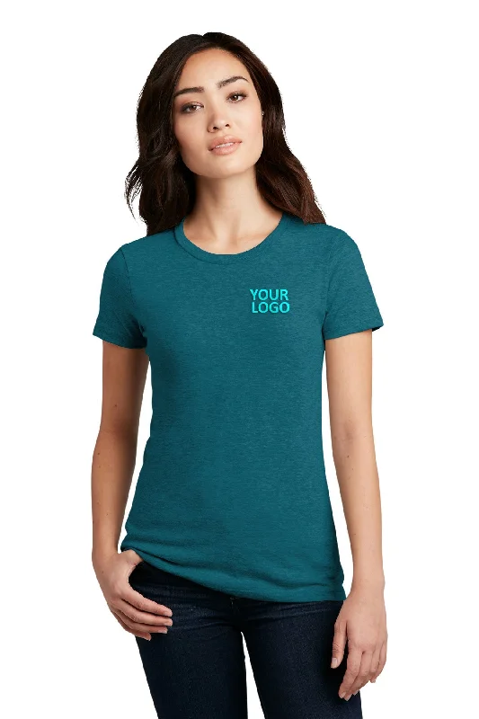 District Made Ladies Perfect Blend Crew Tee's, Heathered Teal Casual Formal Business