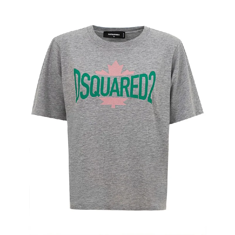 Dsquared² Chic Gray Cotton Tee for the Modern Woman Chenille Fabric Brocade Fabric Lace Fabric