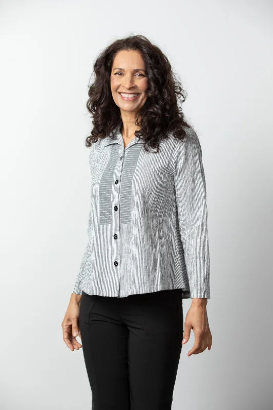 Flip Side Stripes Contrast Placket Long Sleeve Shirt Welt Pockets Slit Pockets Flap Pockets Flip Side Stripes Contrast Placket Long Sleeve Shirt Welt Pockets Slit Pockets Flap Pockets