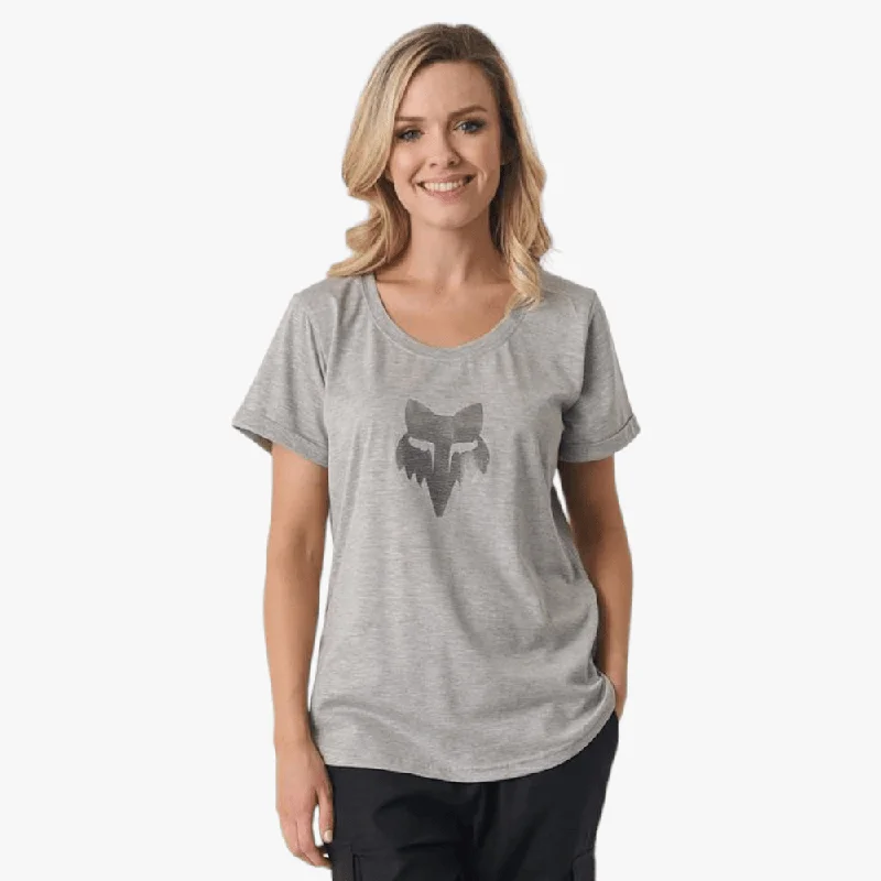 Fox Womens Strip Head Short Sleeve Tee Grey Mel Front Pockets Side Pockets Patch Pockets