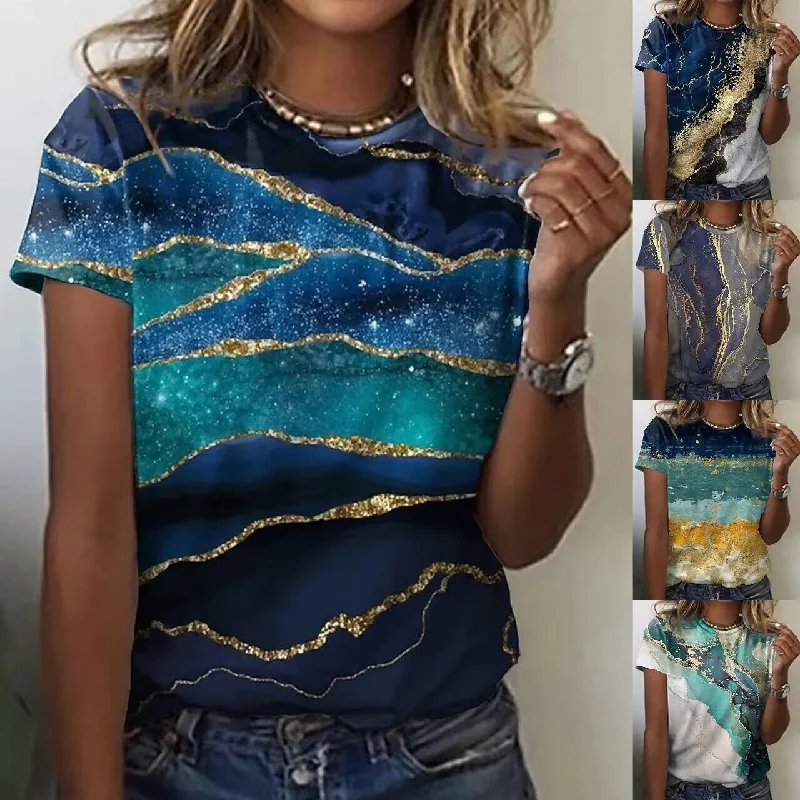 Gradient Print Shirts For Women Loose Casual Short Sleeve Top Cotton Fabric Linen Fabric Terry Fabric Gradient Print Shirts For Women Loose Casual Short Sleeve Top Cotton Fabric Linen Fabric Terry Fabric
