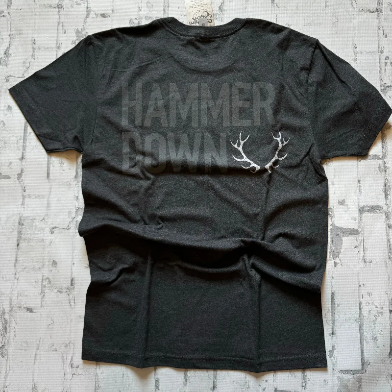 Hammer Down “Antlers” Short Sleeve T-shirt - Solid Graphite Knit Fabric Woven Fabric Fleece Fabric