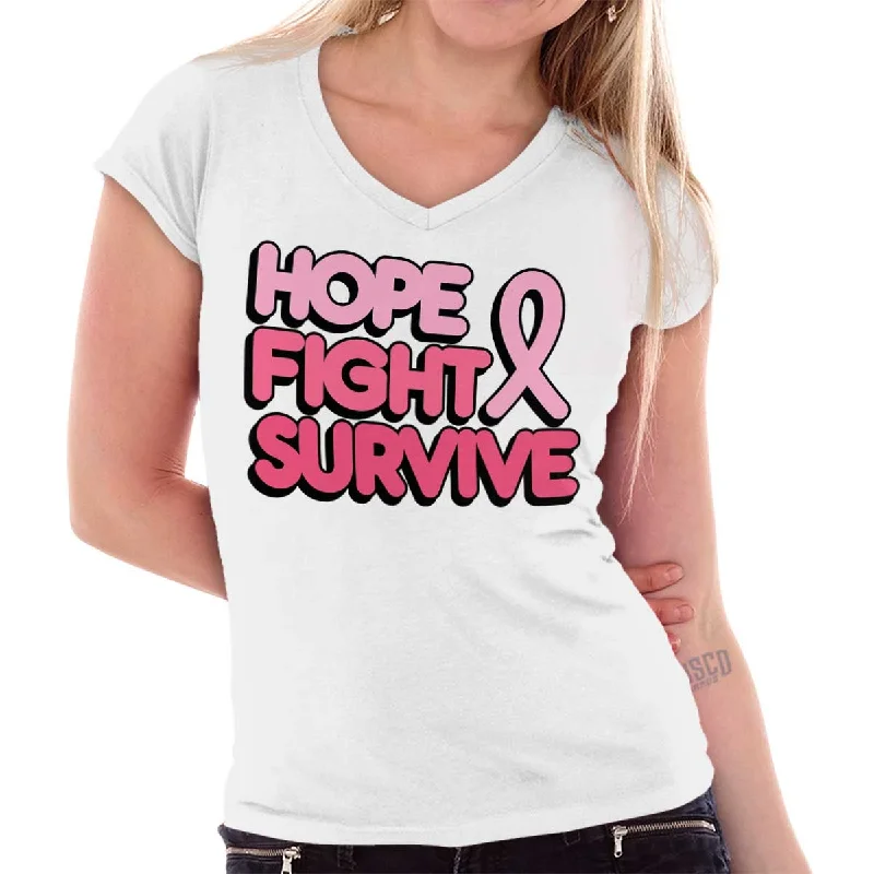 Hope Fight Survive BCA Junior Fit V-Neck T Shirt Mesh Blend Leather Blend Suede Blend