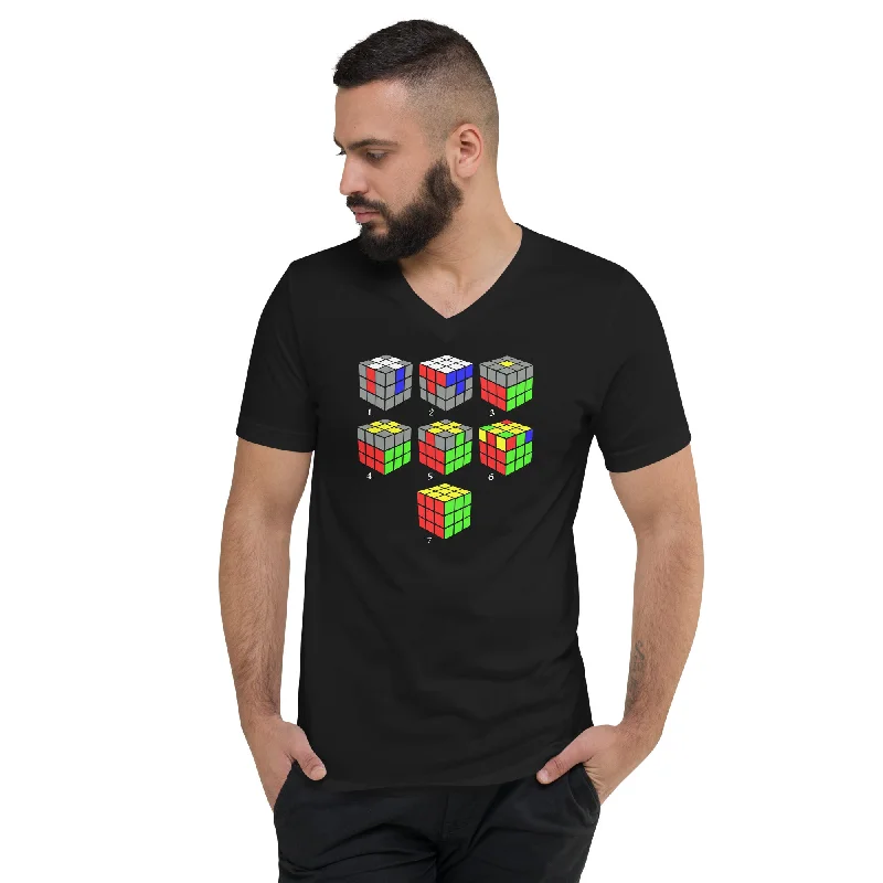 How To Solve A Puzzle Speed Cube Diagram Short Sleeve V-Neck T-Shirt Striped Floral Plaid How To Solve A Puzzle Speed Cube Diagram Short Sleeve V-Neck T-Shirt Striped Floral Plaid