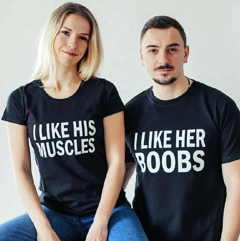 I Like His Mucles I Like Her Boobs Funny Couple Shirt Plaid T-Shirt Polka Dot Checkered