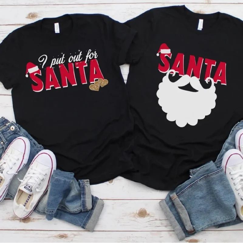 I Put Out For Santa Funny Couple Christmas Shirts Rayon Velvet Corduroy