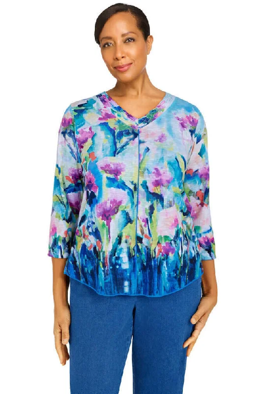 Indigo Daze Watercolor Floral Shirt Petite Polka Dot Checkered Tartan