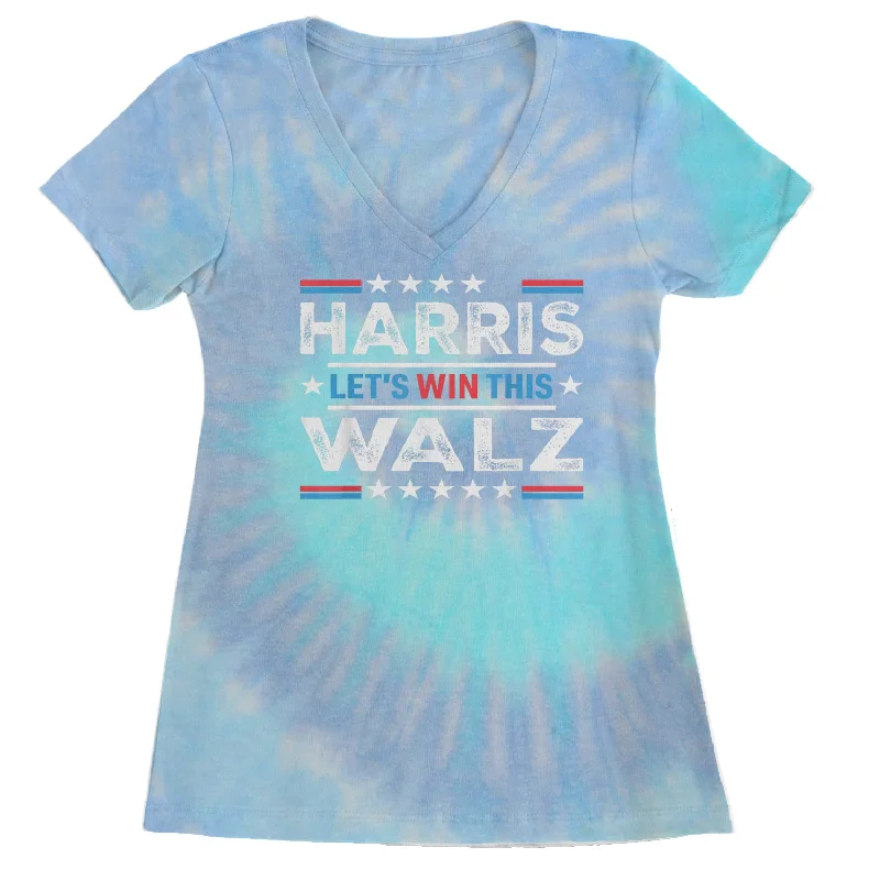 Kamala Harris and Tim Walz For President Ladies V-Neck T-shirt Beaded Sequined Faux Fur