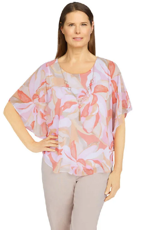 Key Largo Abstract Floral Flutter Sleeve Shirt Petite Cozy Warm Stylish