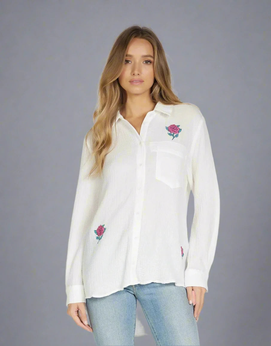 Lauren Moshi Dara Crystal Roses Shirt Basic T-Shirt Crew Neck Short Sleeve