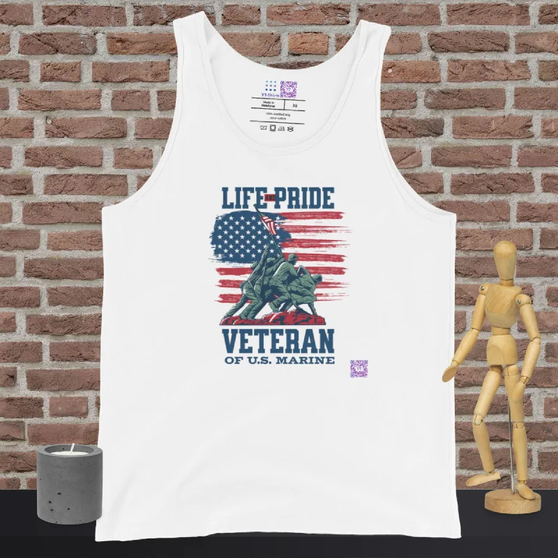 Life and Pride Veteran of US Marine T-Shirt, Military Tribute Graphic Tee, Patriotic Apparel for Veterans, Army and Marine Pride Tank Top Anti-Pilling Machine Wash Handmade