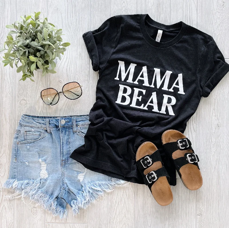 MAMA BEAR • Heather Black Tee Sequined Glittery Shiny