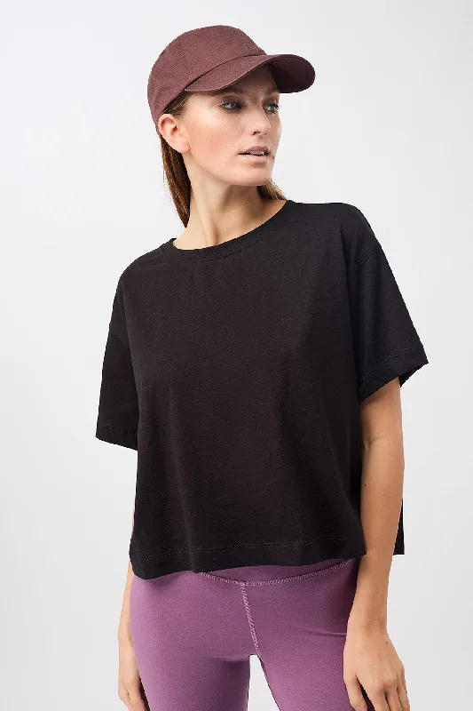 Boxy Tee Black Spandex Blend Rayon Blend Denim Blend