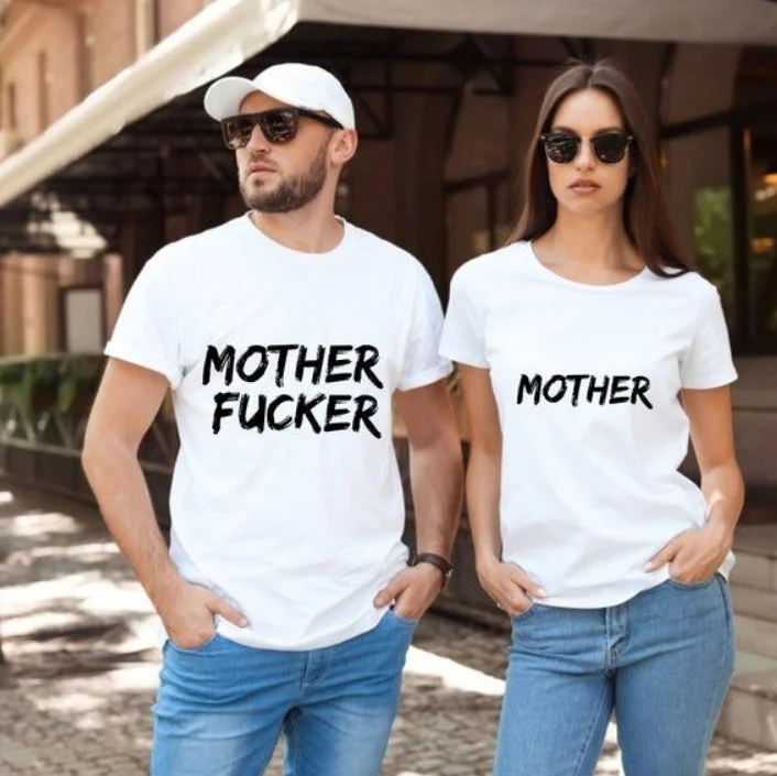 Mother Fk Funny Couple T-shirts Real Fur Shearling Chenille