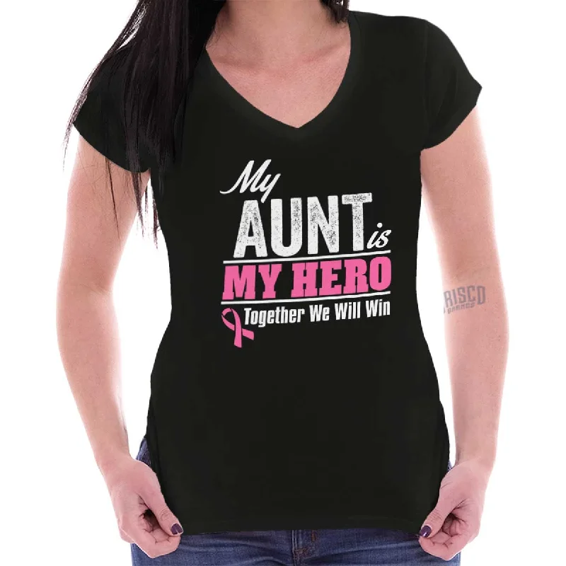 My Aunt My Hero Junior Fit V-Neck T Shirt Anti-Pilling Machine Wash Handmade