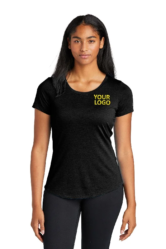 New Era Ladies Performance Scoop Neck Printed Tee's, Black Solid Anti-Shrink Durable Soft