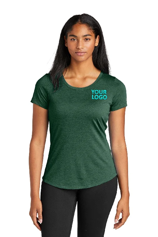 New Era Ladies Performance Scoop Neck Printed Tee's, Dark Green Machine Wash Dry Clean Hand Wash