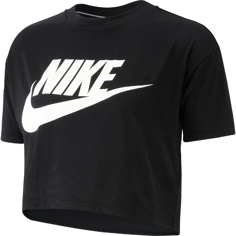 Nike NSW Essential Crop SS Half Short Sleeve Women's T-Shirt Black Satin Blend Silk Blend Wool Blend