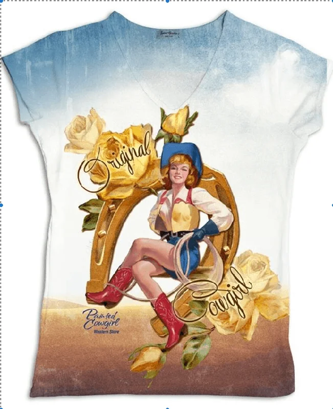 Original Cowgirl Custom Painted Cowgirl T Shirt SGOCPC Notch Collar Peter Pan Collar Cowl Neck Original Cowgirl Custom Painted Cowgirl T Shirt SGOCPC Notch Collar Peter Pan Collar Cowl Neck
