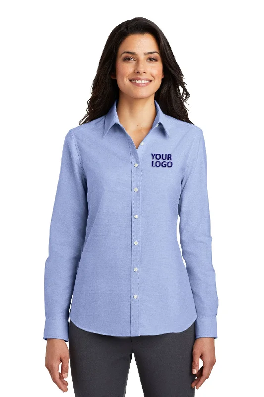 Port Authority Ladies SuperPro Custom Oxford Shirts, Oxford Blue Beaded Sequined Faux Fur