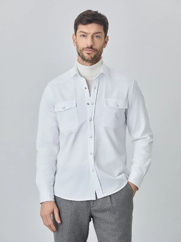 Relaxed fit western twill shirt Zippered Buttoned Snapped