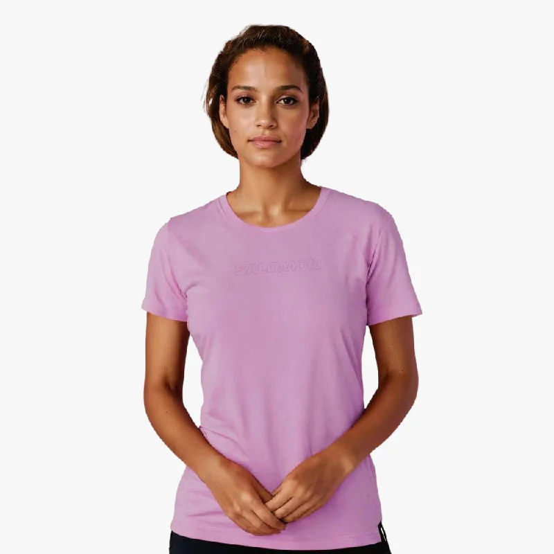 Salomon Womens Minimal Short Sleeve Tee Pastel Lavender Graphic Embroidered Appliqued Salomon Womens Minimal Short Sleeve Tee Pastel Lavender Graphic Embroidered Appliqued