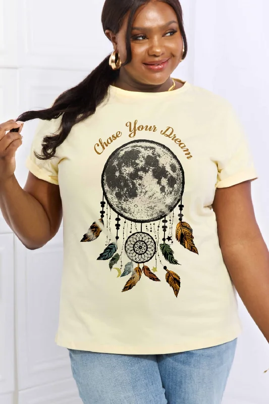 Simply Love Full Size CHASE YOUR DREAM Graphic Cotton Tee Spandex Blend Rayon Blend Denim Blend