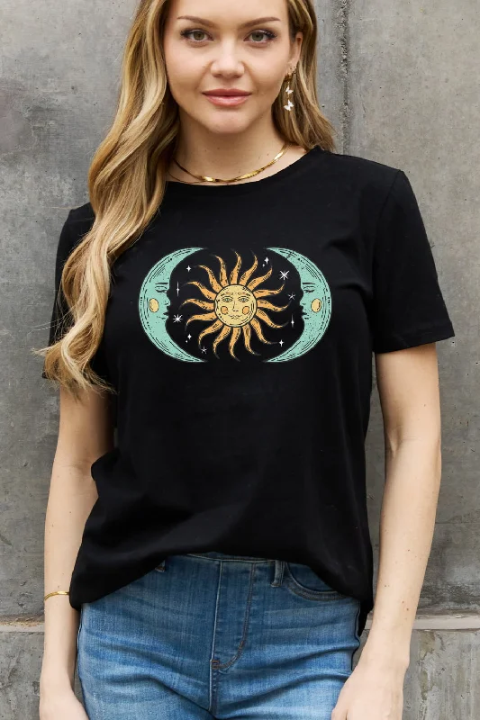 Simply Love Full Size Sun & Moon Graphic Cotton Tee Zippered Front Buttoned Front Snap Front