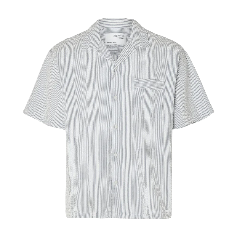 Selected Kyle Boxy Short Sleeve Seersucker Shirt Print Jacquard Patchwork