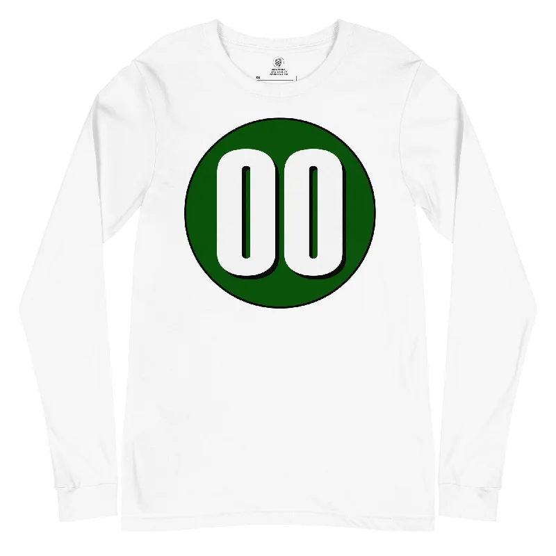 Unisex Long Sleeve Tee: White on Hunter Green 00 Spandex Blend Rayon Blend Denim Blend Unisex Long Sleeve Tee: White on Hunter Green 00 Spandex Blend Rayon Blend Denim Blend