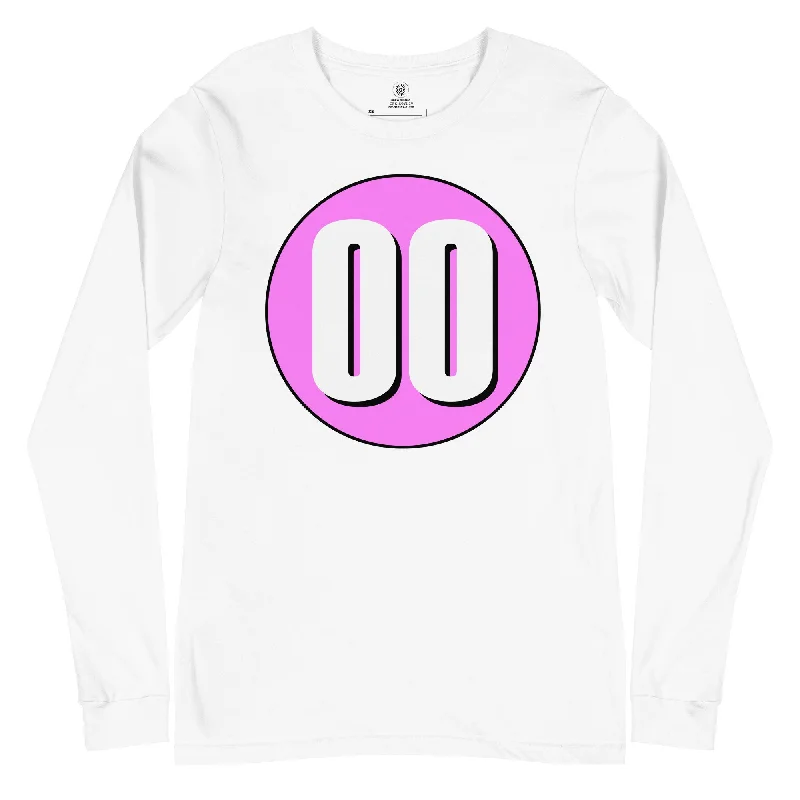 Unisex Long Sleeve Tee: White on Pink 00 Elasticated Padded Insulated