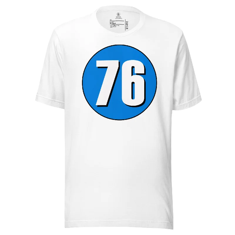 Unisex t-shirt: White on Blue 76 Spandex Blend Rayon Blend Denim Blend