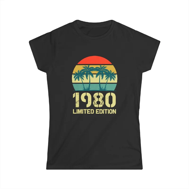 Vintage 1980 Birthday Shirts for Women Funny 1980 Birthday Womens Shirt Striped Floral Plaid