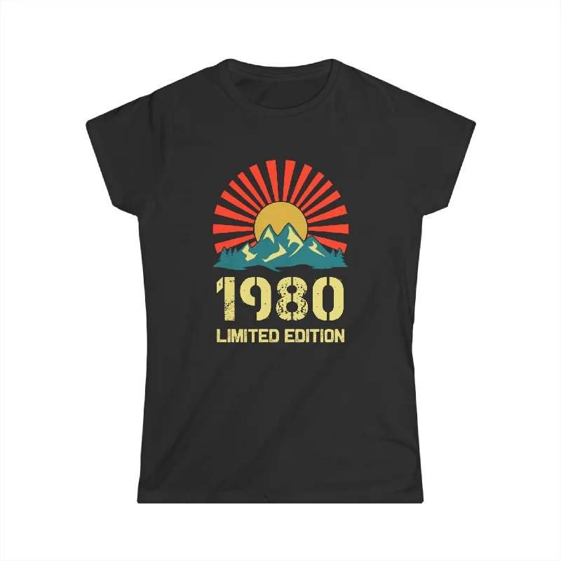 Vintage 1980 Limited Edition 1980 Birthday Shirts for Women Women Tops Houndstooth Herringbone Solid