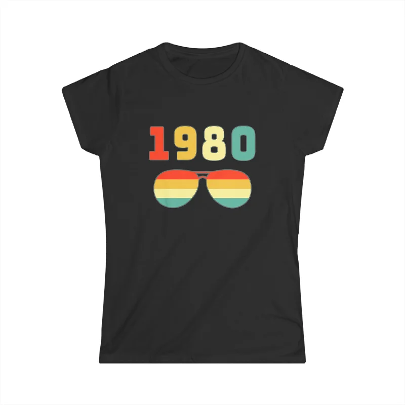 Vintage 1980 T Shirts for Women Retro Funny 1980 Birthday Women Shirts Sequined Glittery Shiny