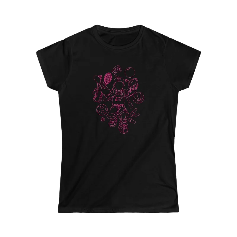 Women and Girl's Softstyle Tee Hot Pink All Sport Logo - Bedrock Collection Sequined Glittery Shiny