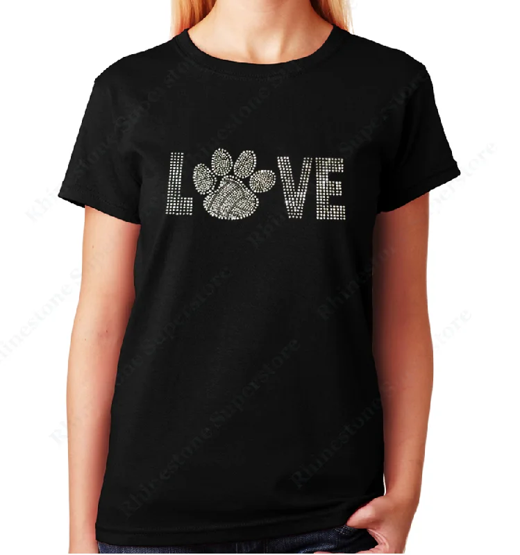 Women's / Unisex T-Shirt with Love Volleyball Paw in Rhinestones Spandex Blend Rayon Blend Denim Blend