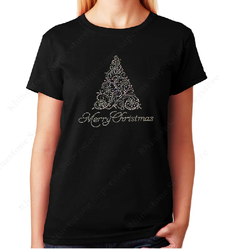 Women's / Unisex T-Shirt with Merry Christmas Tree in Crystal and Pearl in Rhinestones Oversized T-Shirt Spandex breathable Women's / Unisex T-Shirt with Merry Christmas Tree in Crystal and Pearl in Rhinestones Oversized T-Shirt Spandex breathable