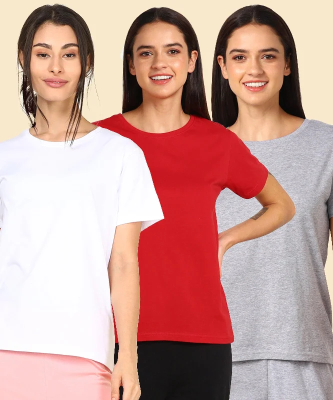 Young Trendz Womens Regular Fit Combo Solid Tshirt Cotton Fabric Linen Fabric Terry Fabric